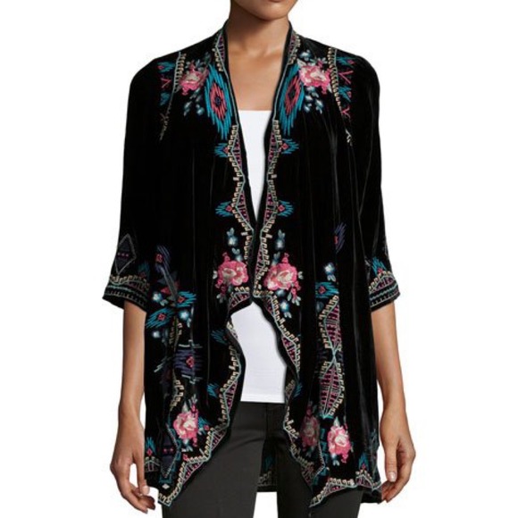 Johnny Was Silk Velvet Burnout Duster Kimono Sweater Jacket Boho Embroidery Sz S - Picture 3 of 16